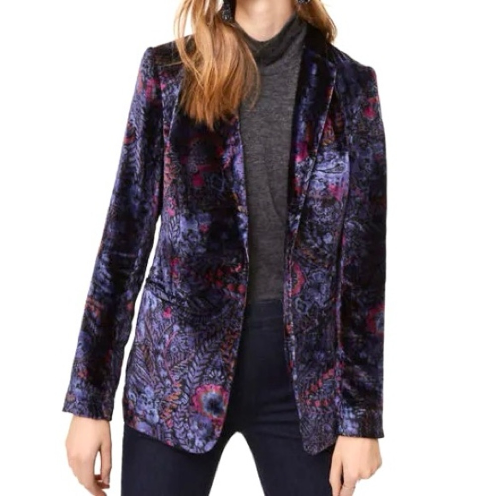 LOFT Purple Floral Velvet Blazer